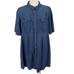 Chambray Denim Shirt Style Snap Front Dress Cottage Grandma Academia Classic 18W